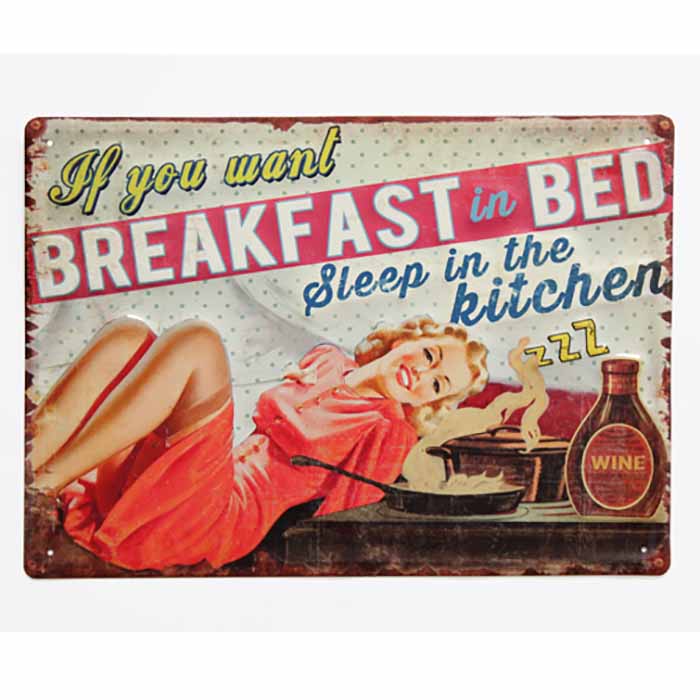 Metallikyltti Breakfast in bed iso