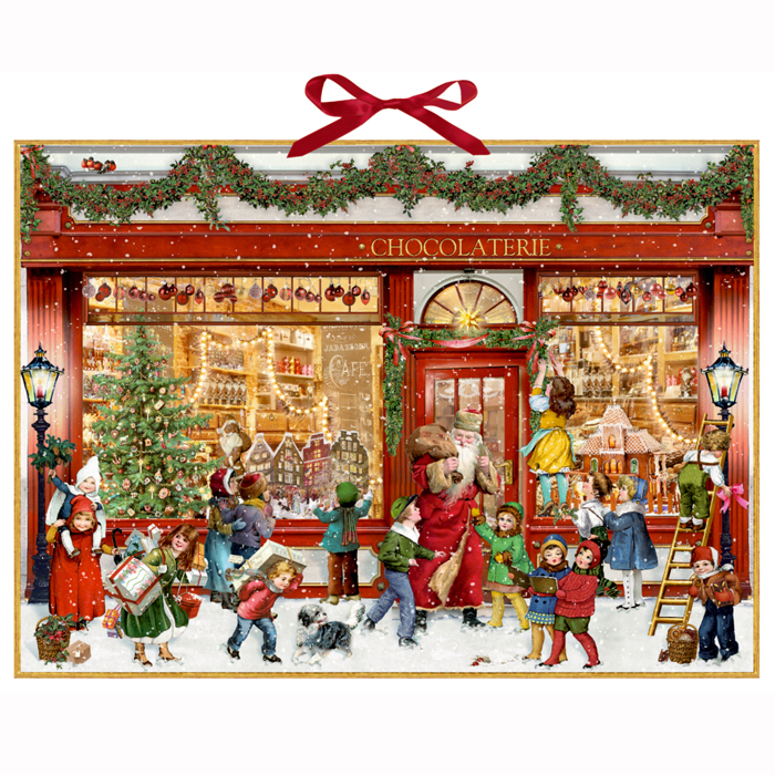 Joulukalenteri Pakettikortti Nostalginen suklaapuoti
